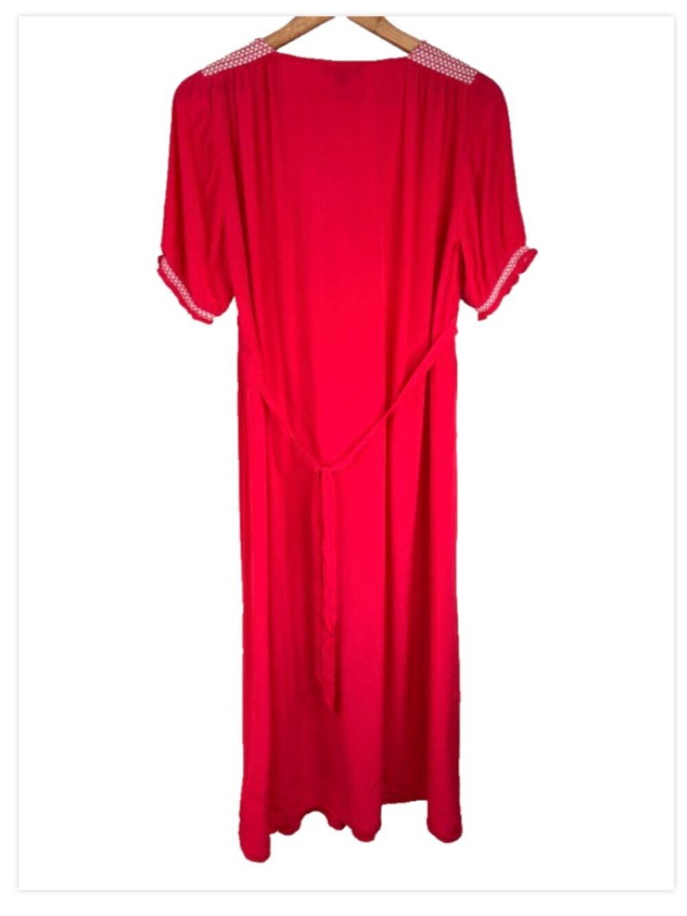 J.Crew Smocked Midi Dress 8 Crepe de Chine Red Peasant Prairie Milkmaid Preppy - Picture 8 of 13